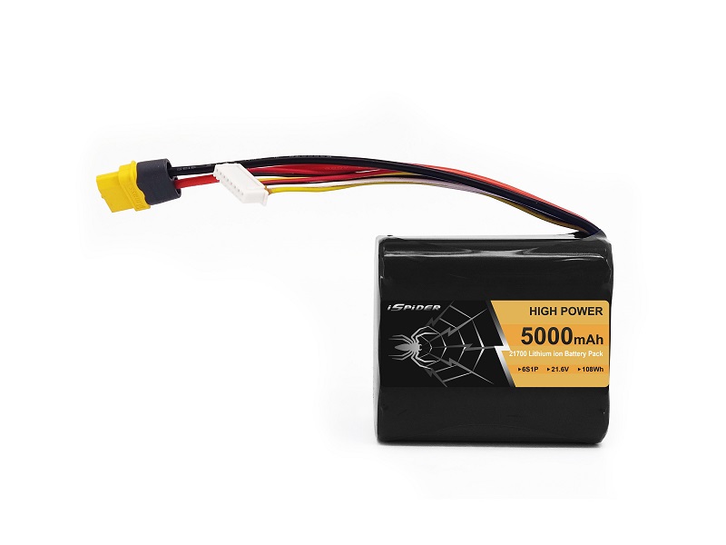 Li-ion Battery Pack 21.6V 5Ah 21700 6S1P with AMASS XT60 for UAV FPV Drone
